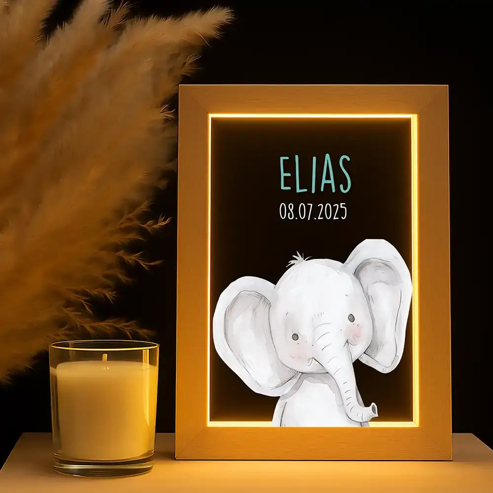 Personalisiertes LED Nachtlicht Bilderrahmen mit Namen - Elefant