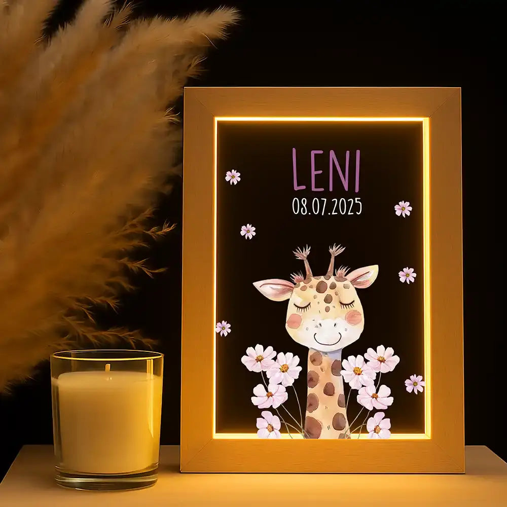 Personalisiertes LED Nachtlicht Bilderrahmen mit Namen - Giraffe