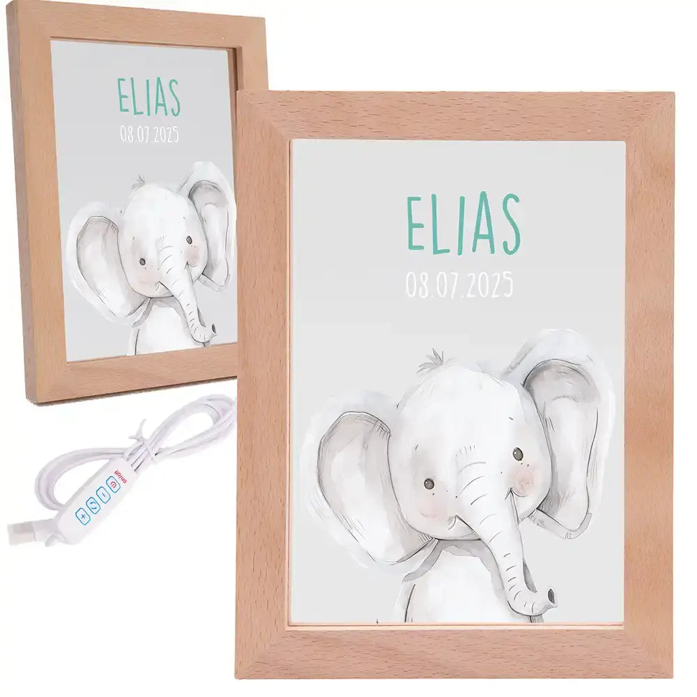 Personalisiertes LED Nachtlicht Bilderrahmen mit Namen - Elefant