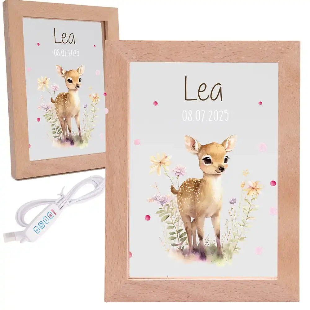 Personalisiertes LED Nachtlicht Bilderrahmen mit Namen - Reh