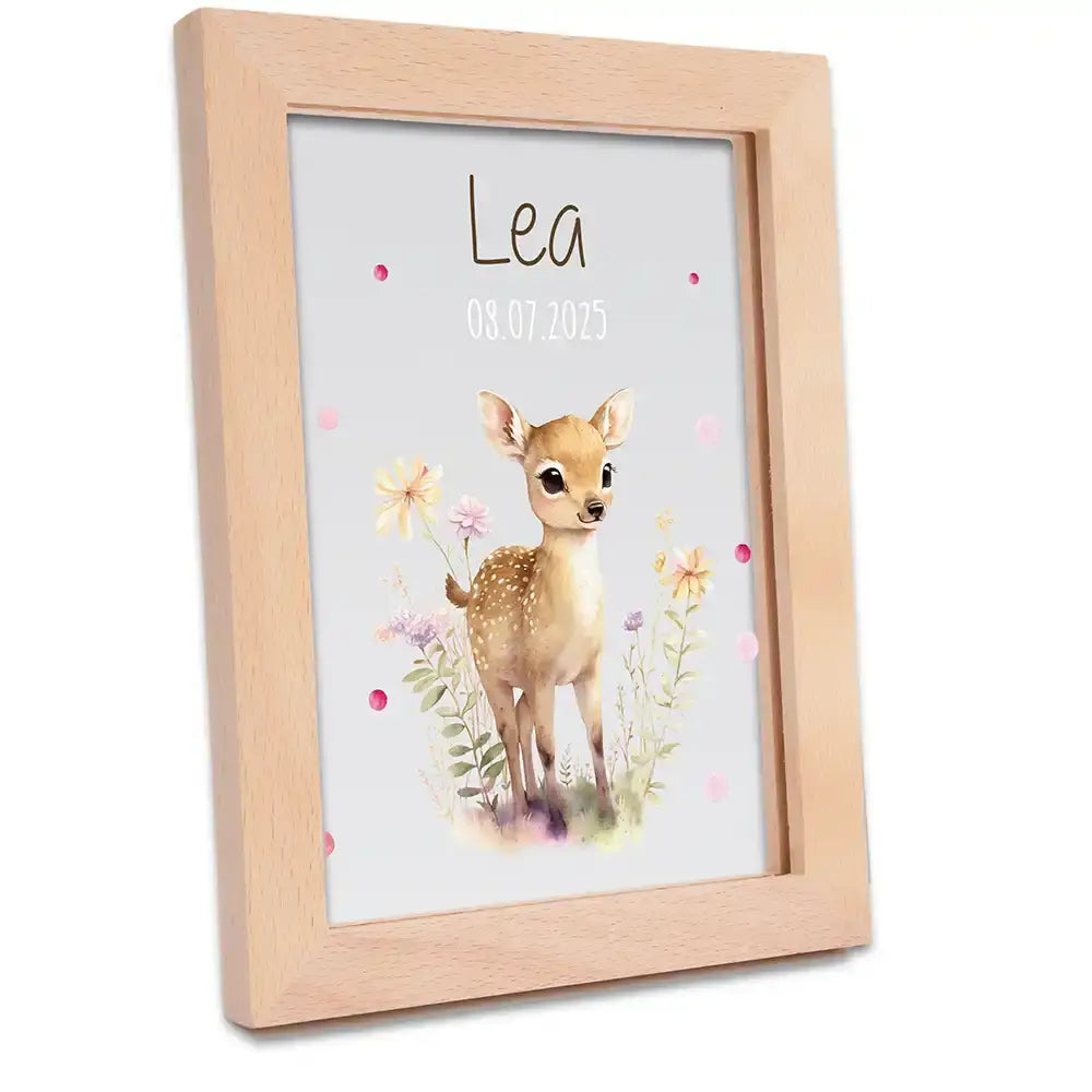 Personalisiertes LED Nachtlicht Bilderrahmen mit Namen - Reh