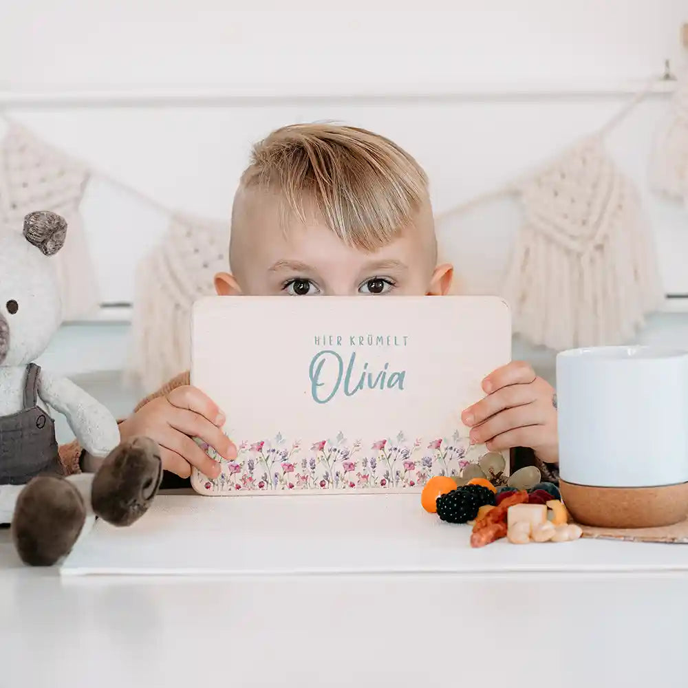Frühstücksbrettchen Holz personalisiert - Blumenpark