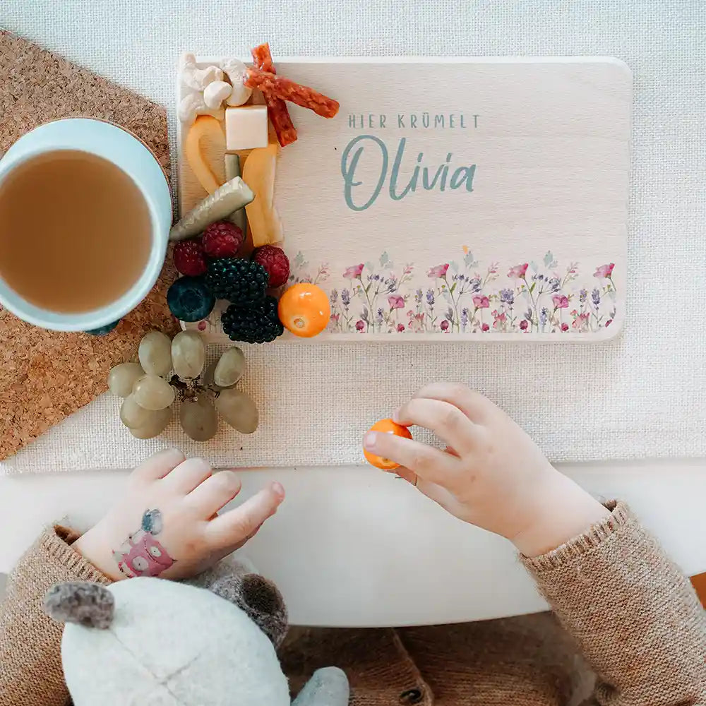 Frühstücksbrettchen Holz personalisiert - Blumenpark