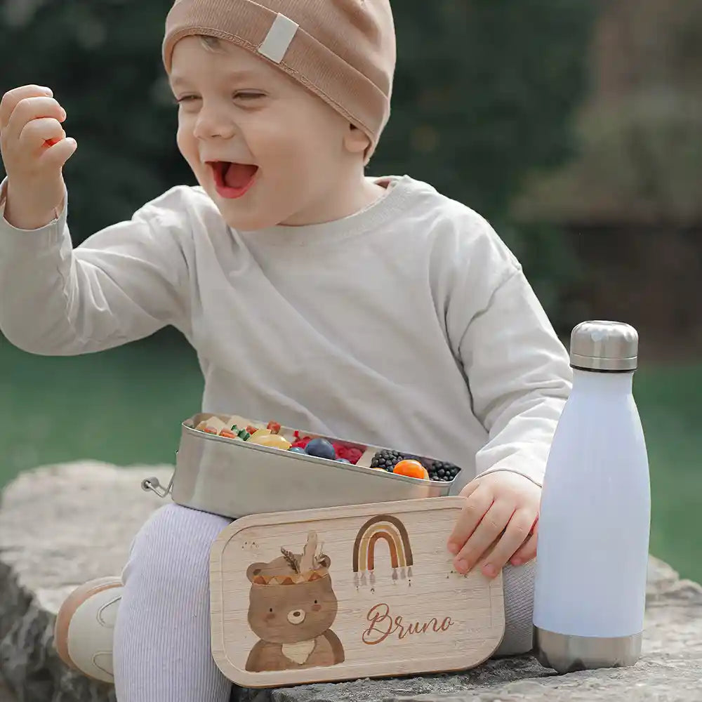 Brotdose Kinder personalisiert - Bär Boho