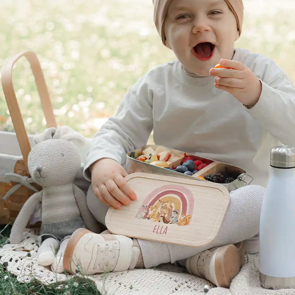 Brotdose Kinder personalisiert - Regenbogen Waldtiere