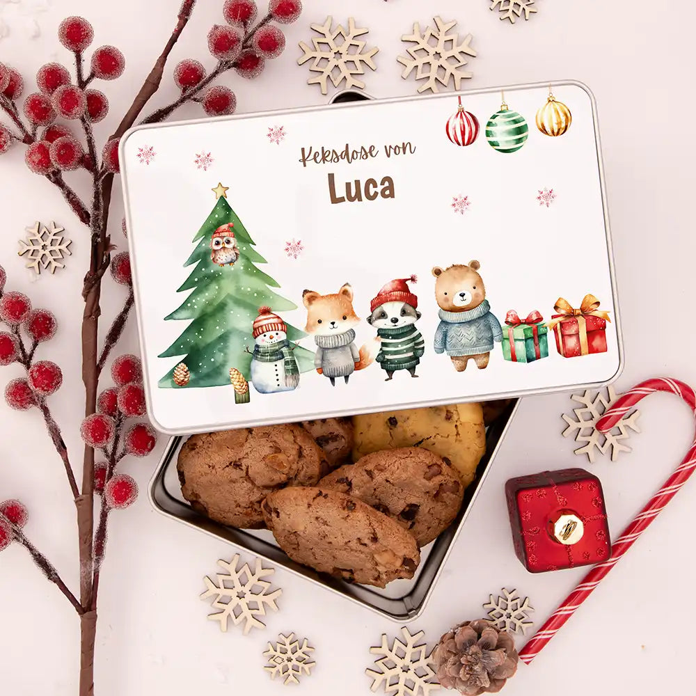 Keksdose aus Metal personalisiert - Kleine Weihnachtsfreunde