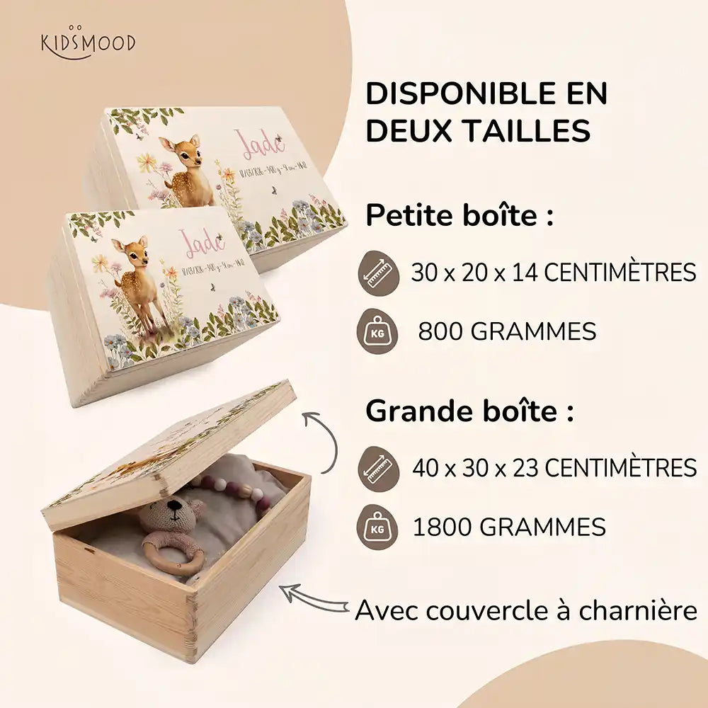 Boîte à souvenirs bébé personnalisée – Faon fleurs des champs