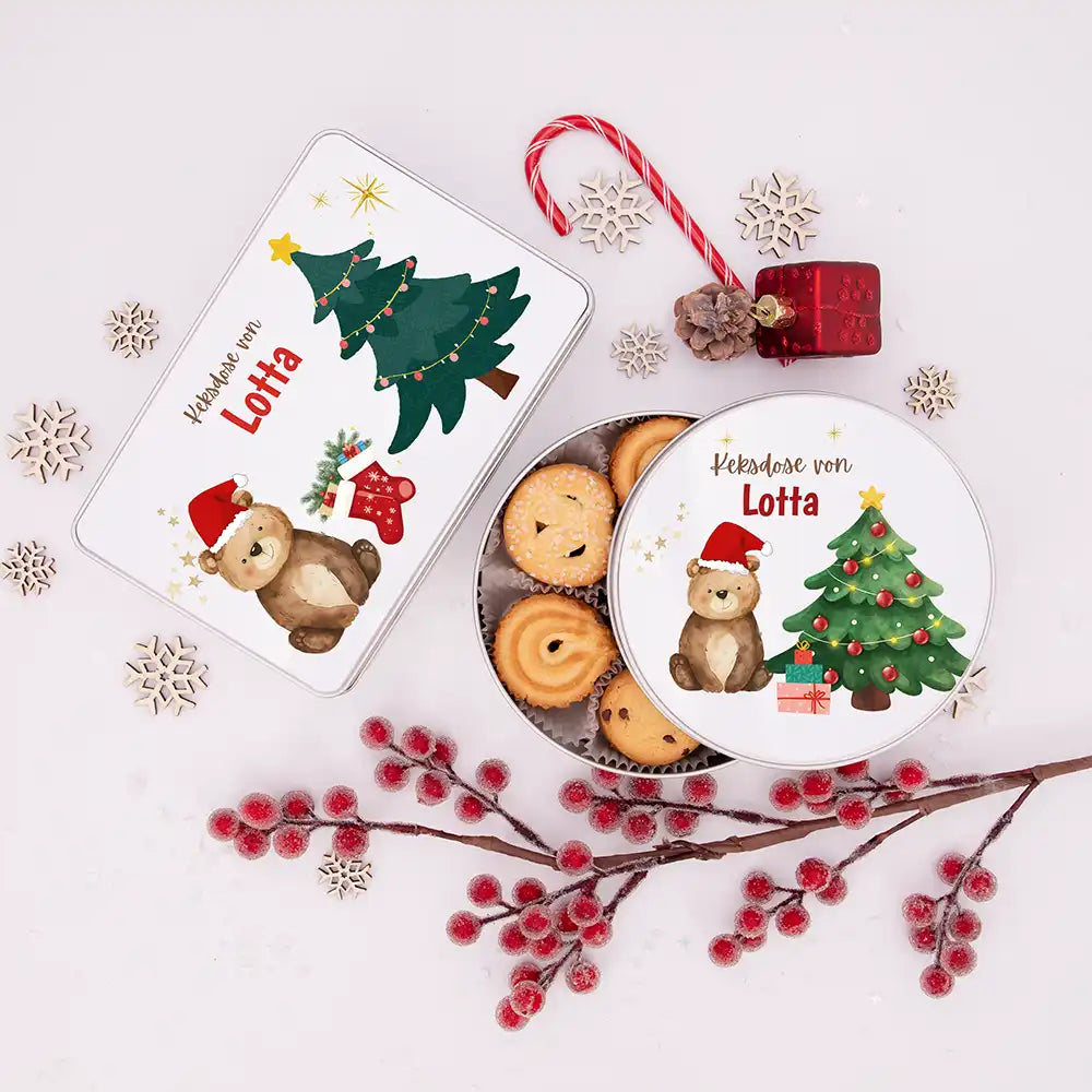 Keksdose aus Metal personalisiert - Weihnachtsbär