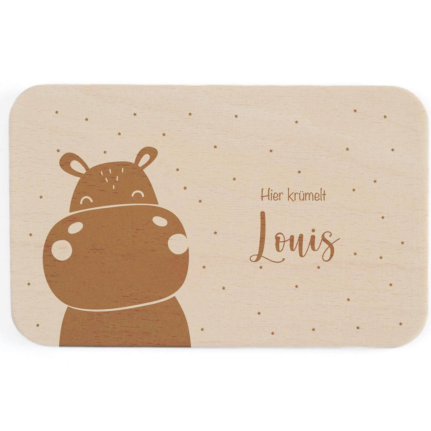 personalized breakfast board with hippo motif
