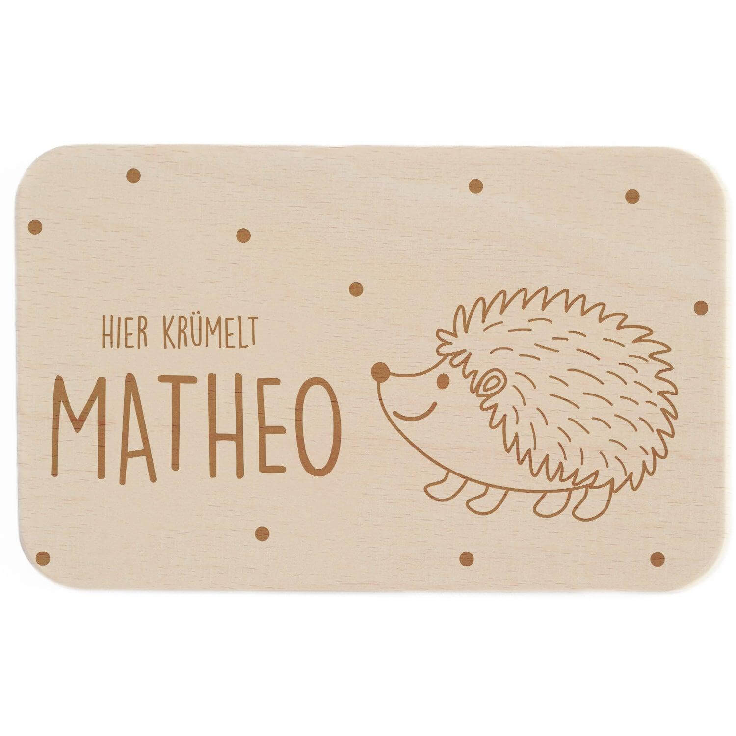 custom hedgehog design on wooden breakfast board