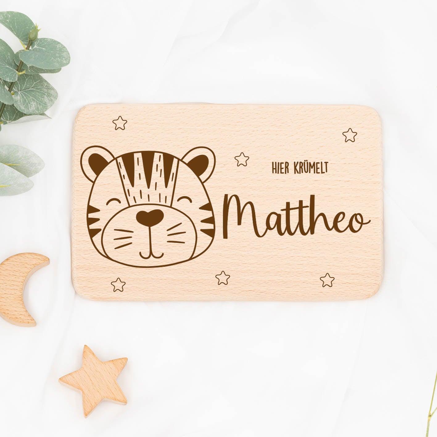 personalized breakfast board with tiger design