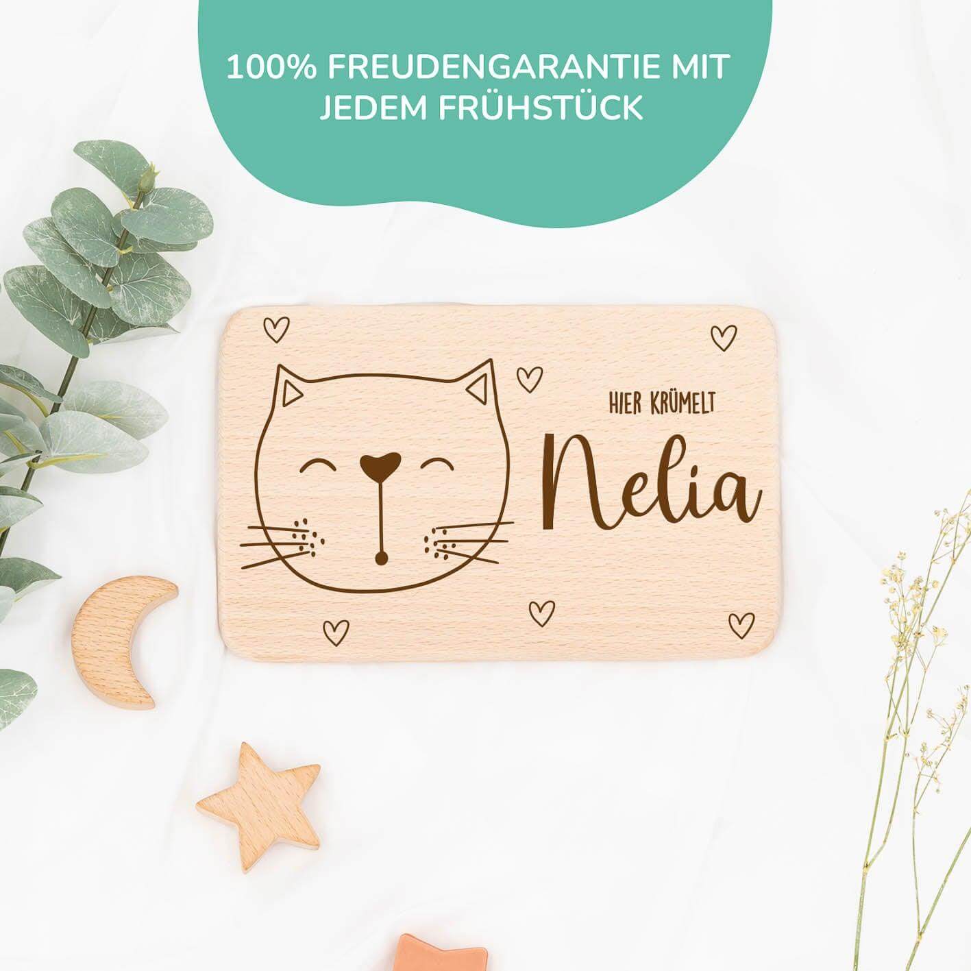 custom breakfast board with kitten design