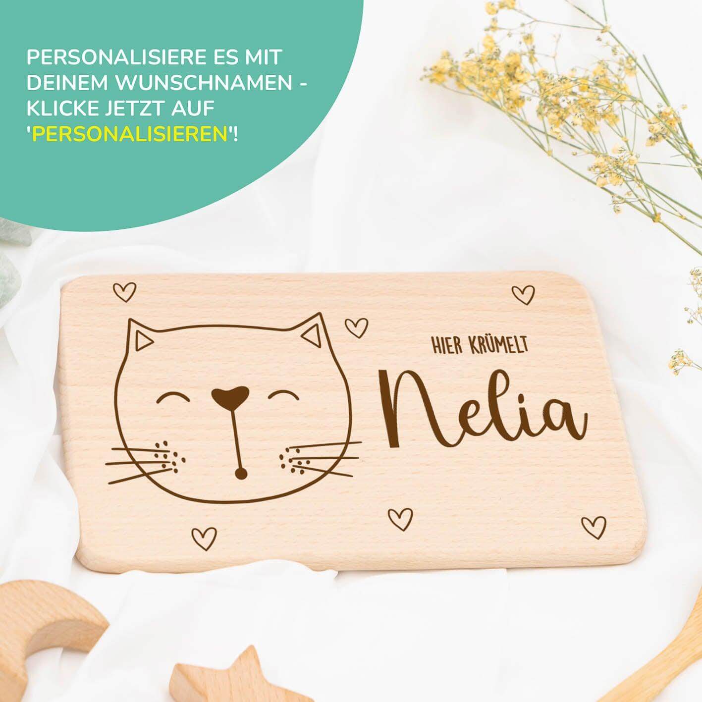 breakfast board with kätzchen design and personalized name