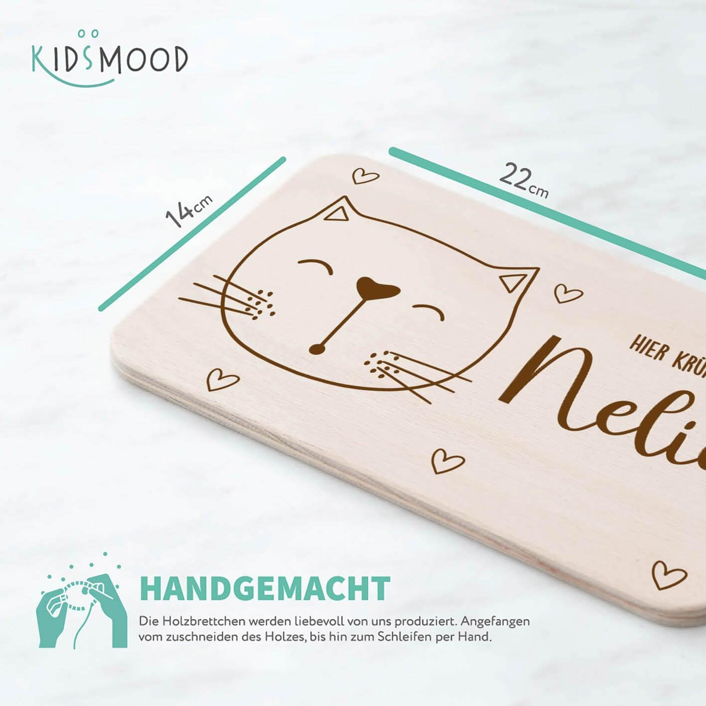 handcrafted breakfast board with kätzchen engraving