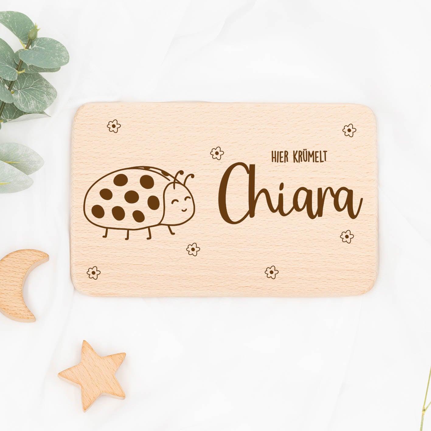 personalized breakfast board with ladybug design
