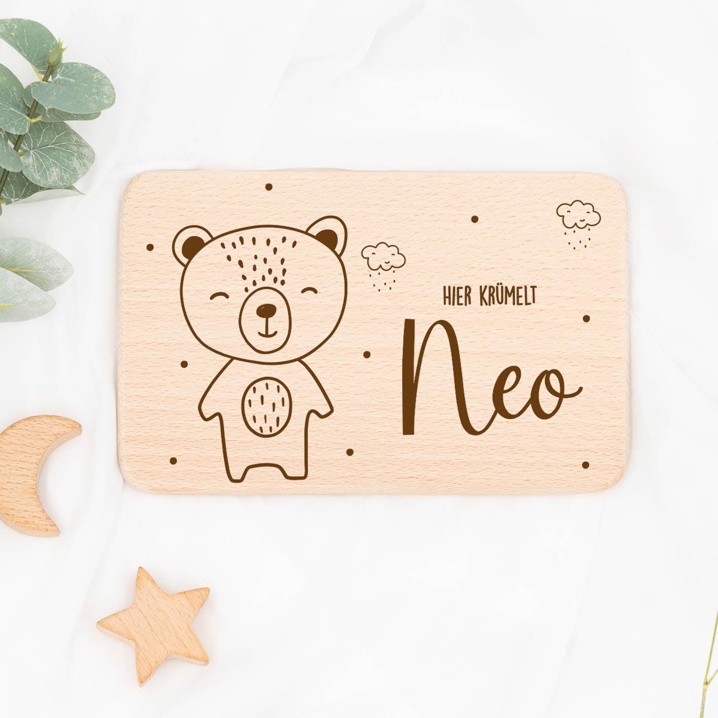 personalized breakfast board with baby bear design