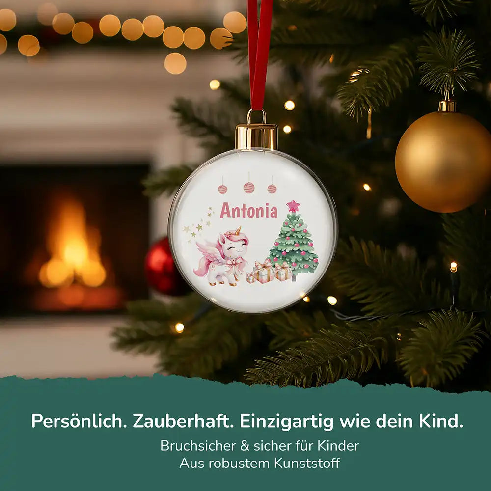 Weihnachtskugel personalisiert mit Namen - Einhorn