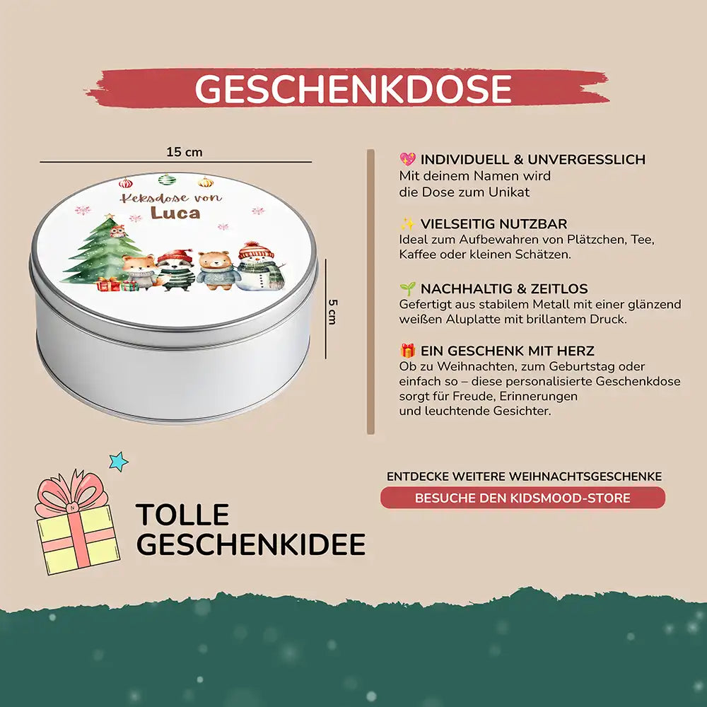 Keksdose aus Metal personalisiert - Kleine Weihnachtsfreunde