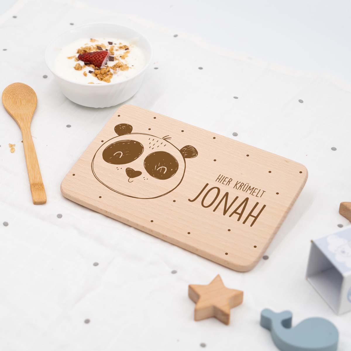 engraved breakfast board with custom name and motif