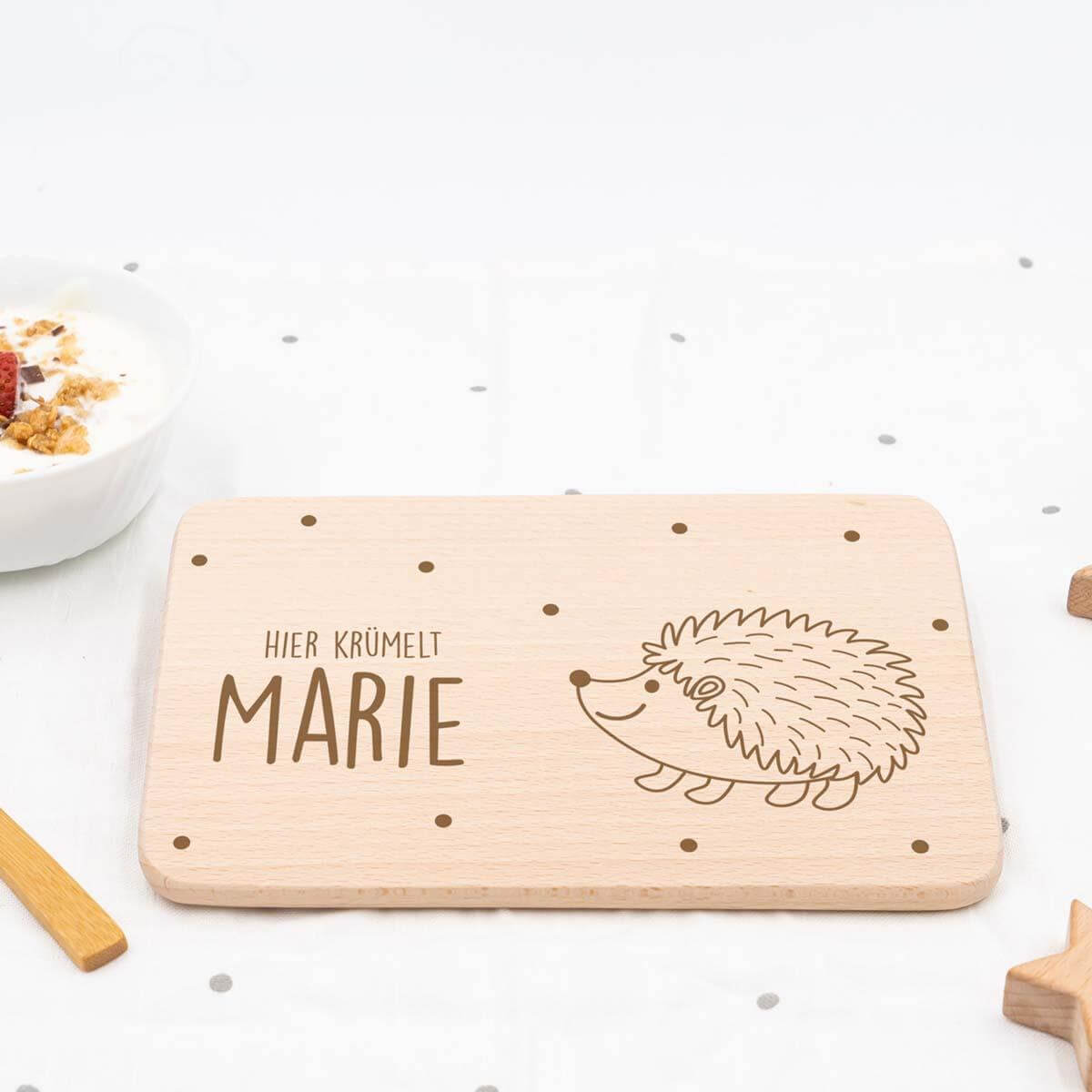 personalized hedgehog breakfast board with custom name