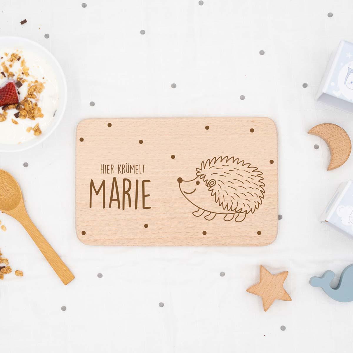 high-quality personalized hedgehog breakfast board