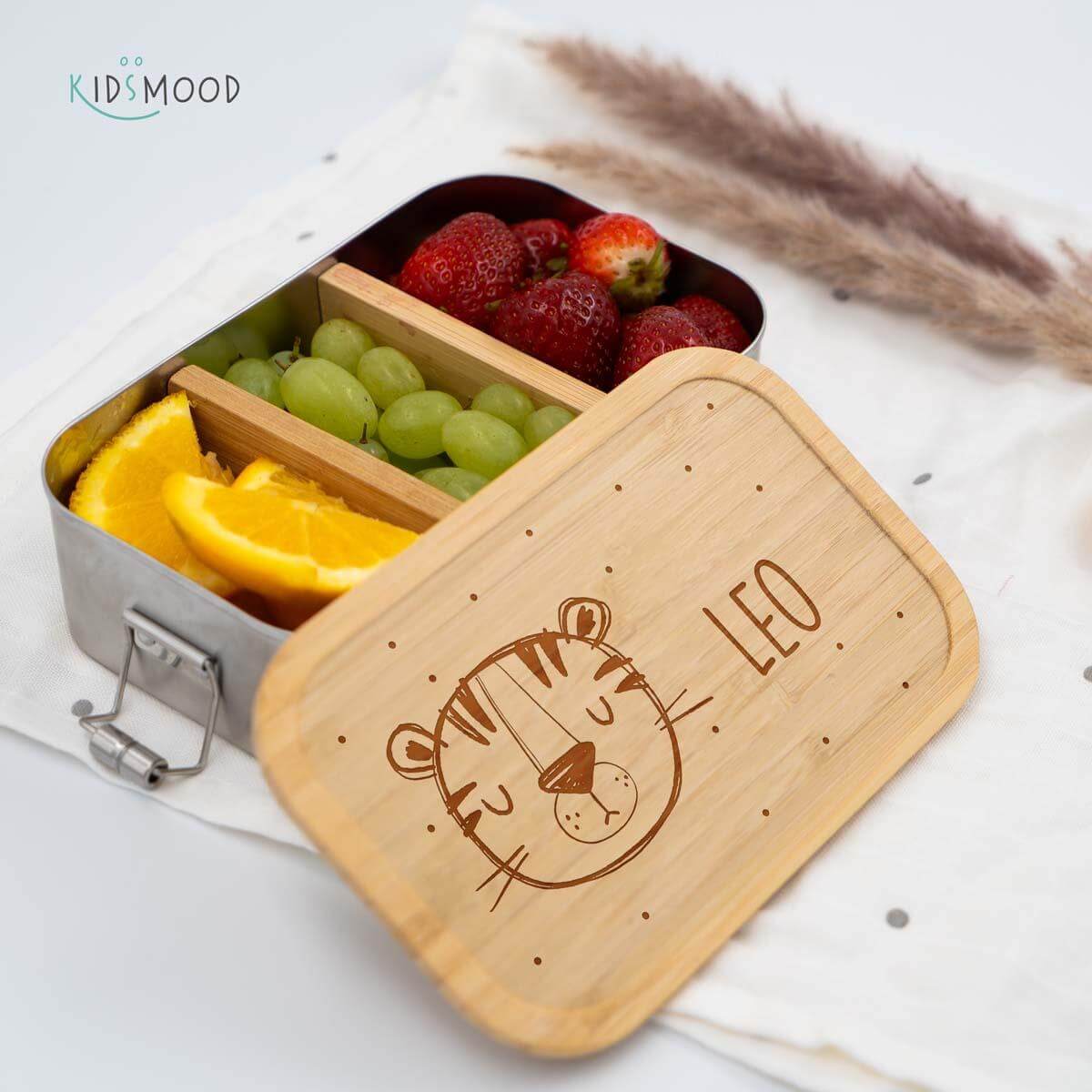 close-up of lunchbox with tiger motif