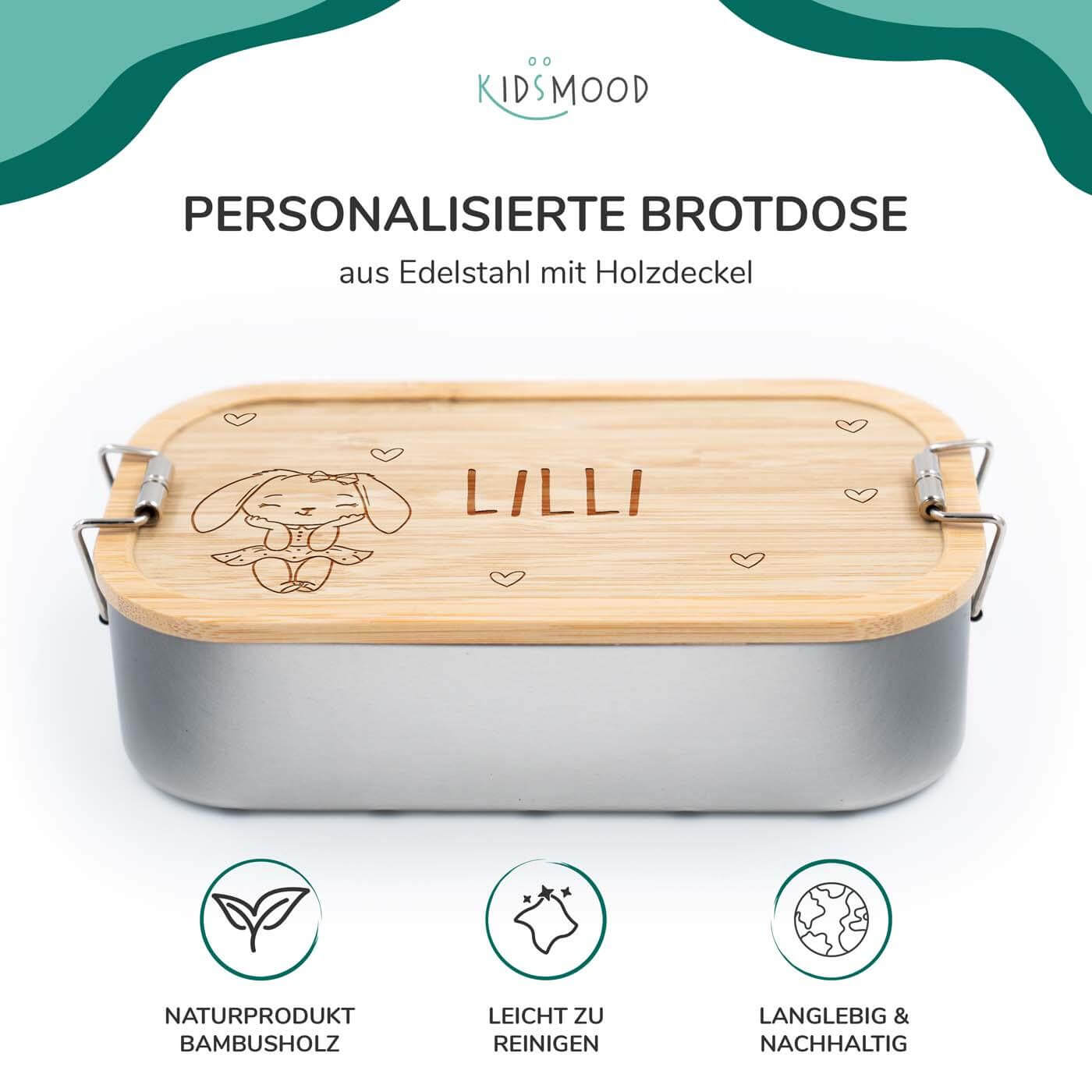 handcrafted lunchbox with häschen engraving