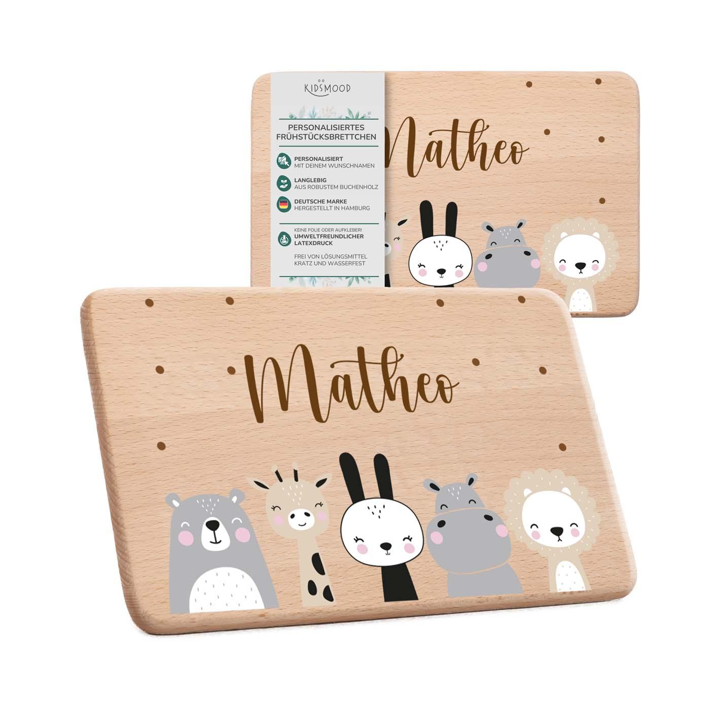 personalisiertes frühstücksbrettchen mit tierfamilie design