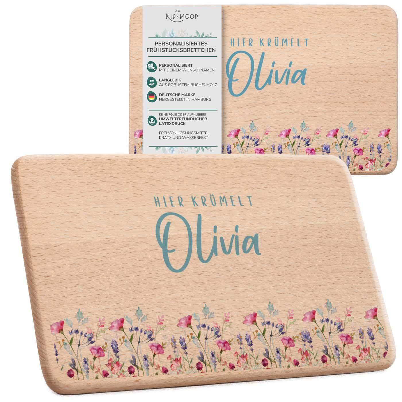 personalisiertes geschenk frühstücksbrettchen mit blumenpark design