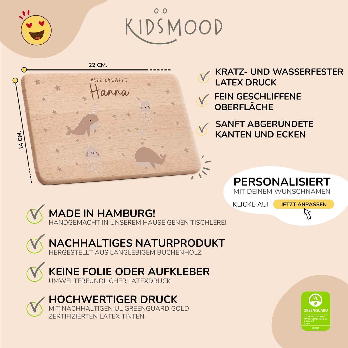 detailansicht der gravur auf dem frühstücksbrettchen mit meer