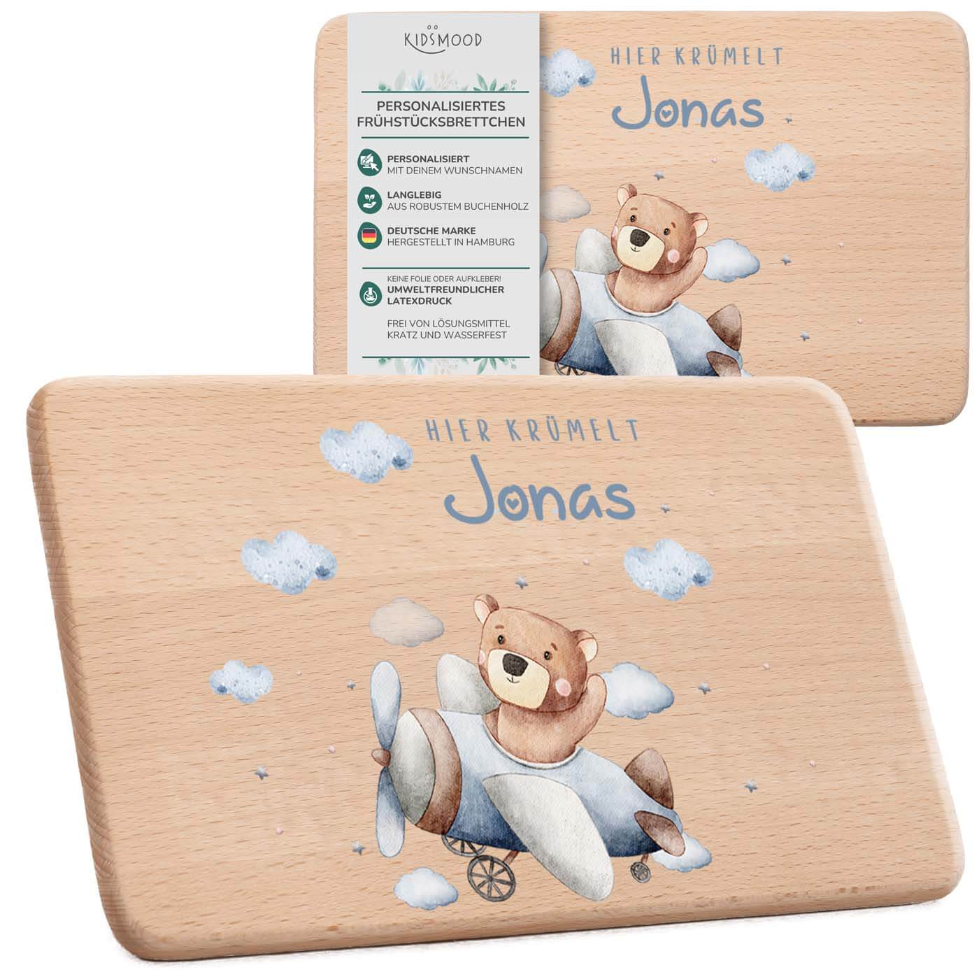 frühstücksbrettchen mit flugzeug motiv für kinder