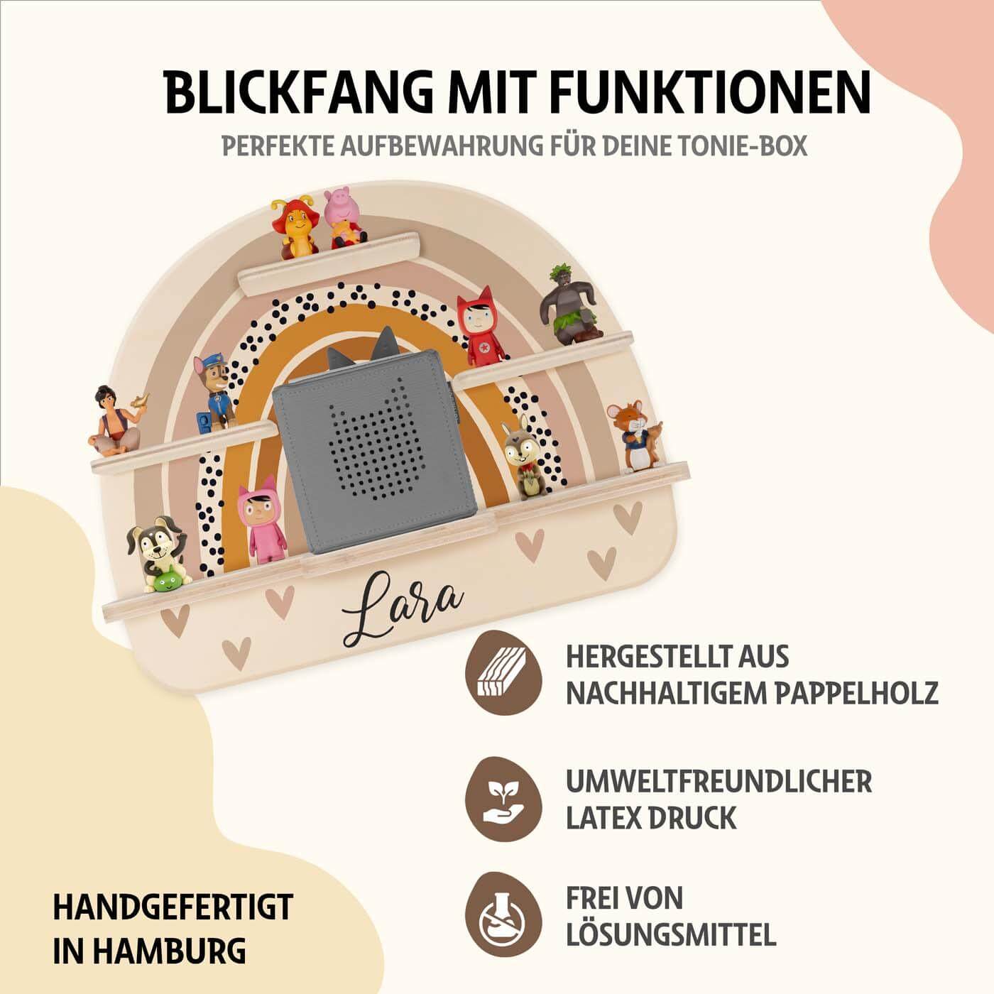 detailed view of rainbow and heart design on Tonie shelf