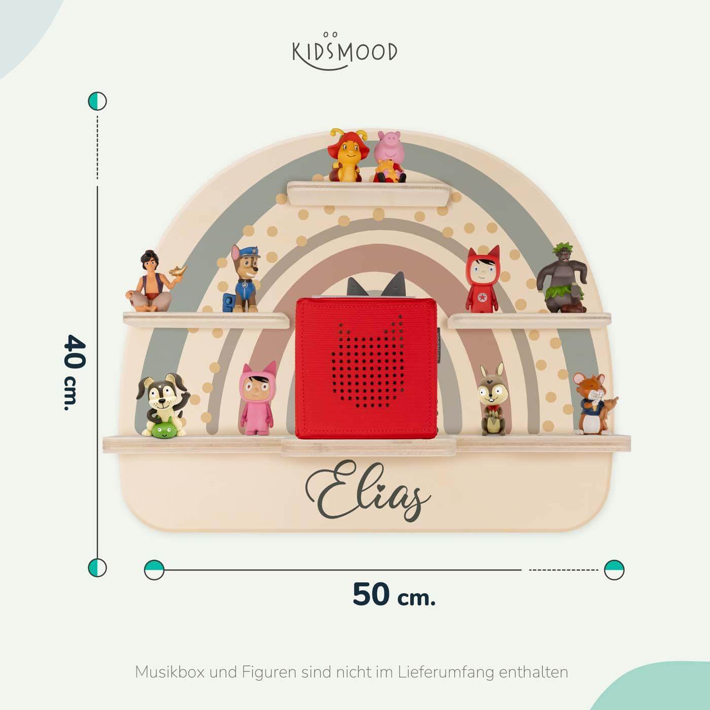 tonie-regal mit regenbogen motiv und individuellem namen