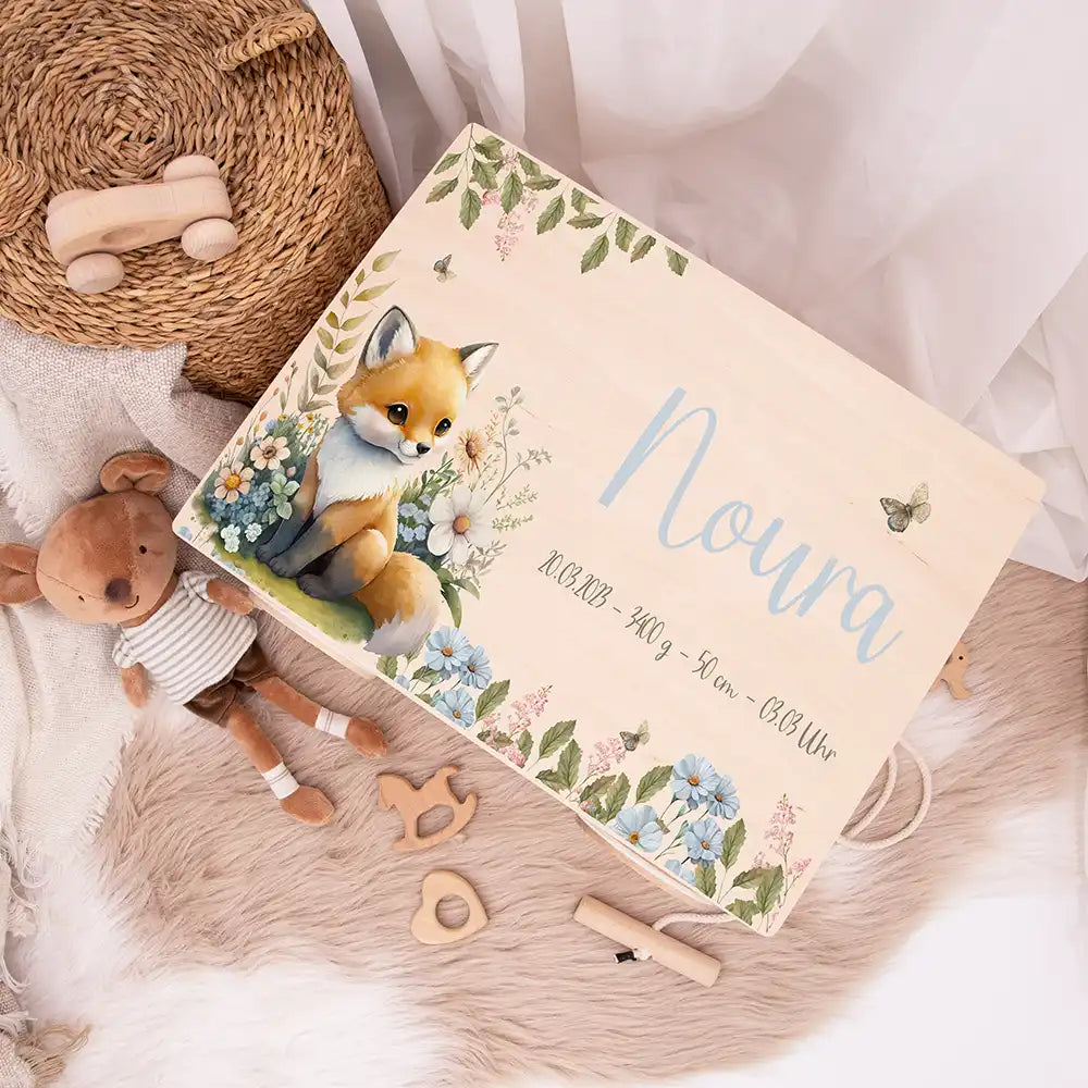 Spielzeugkiste mit Rädern personalisiert - Fuchs