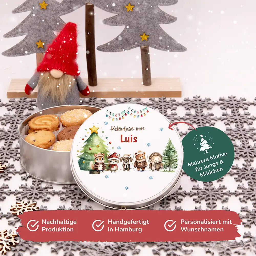 Keksdose aus Metal personalisiert - Winterliche Kuschelbande
