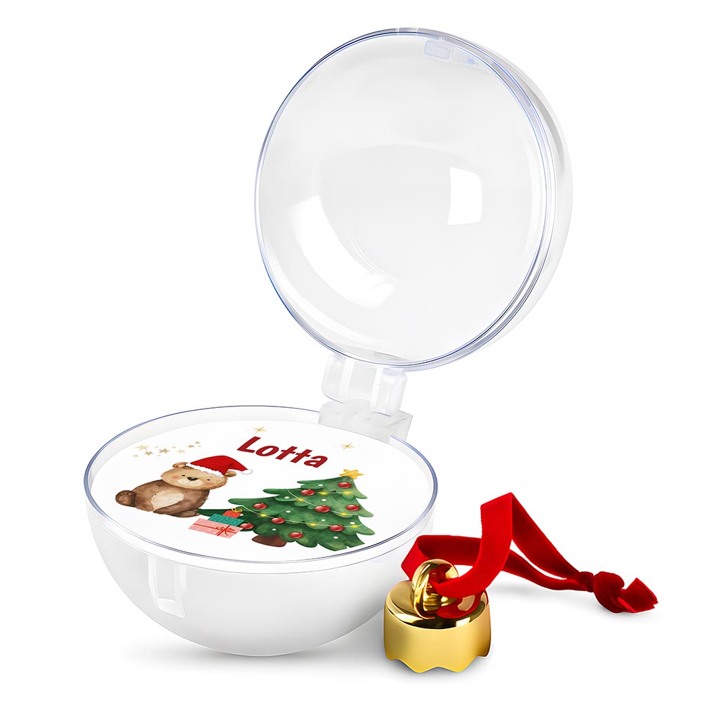 Weihnachtskugel personalisiert mit Namen - Kuscheliger Bär