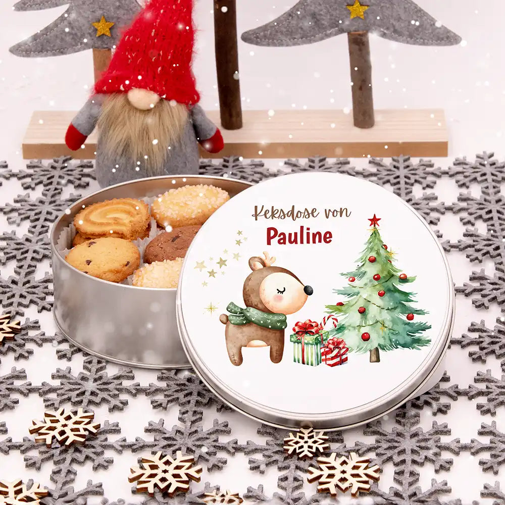 Keksdose aus Metal personalisiert - Waldzauber im Winter