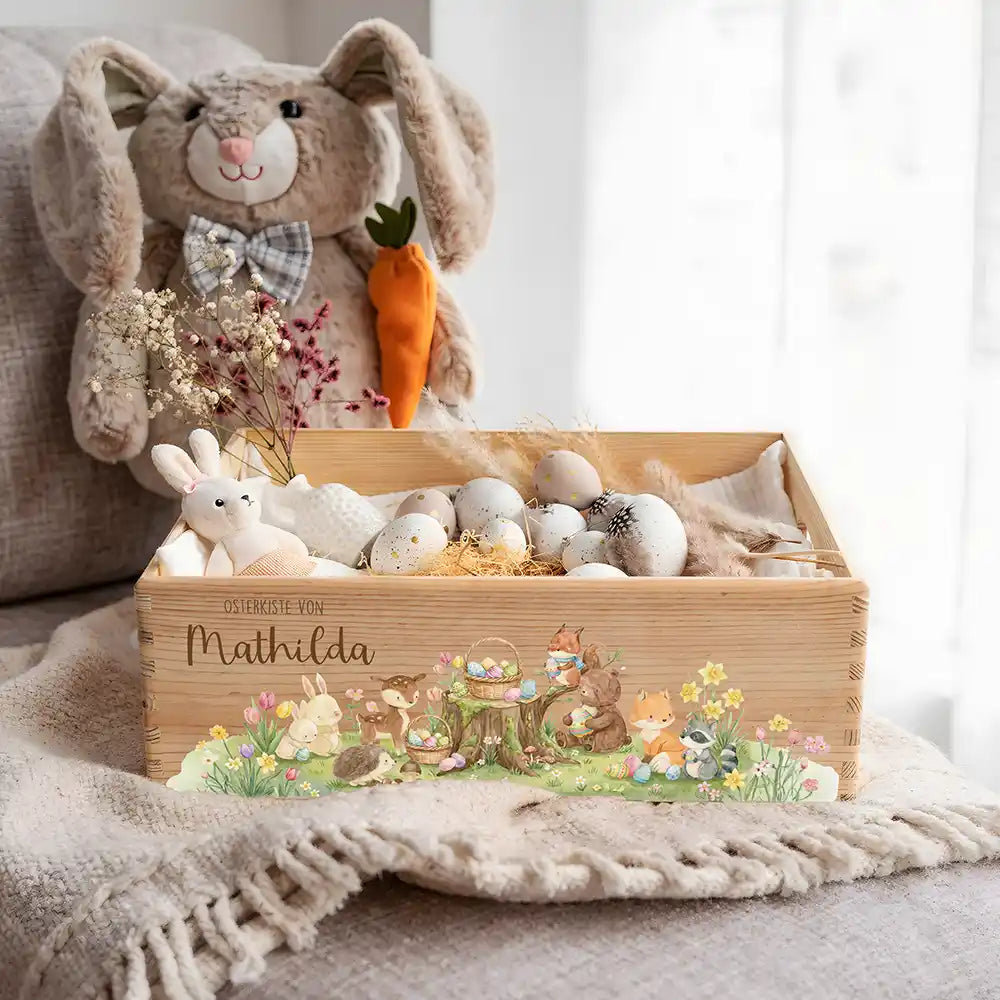 Osterkiste Holz personalisiert - Tiere im Wald