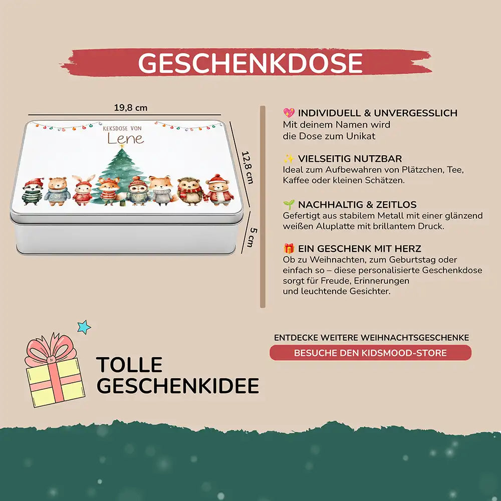 Keksdose aus Metal personalisiert - Winterwald-Freunde