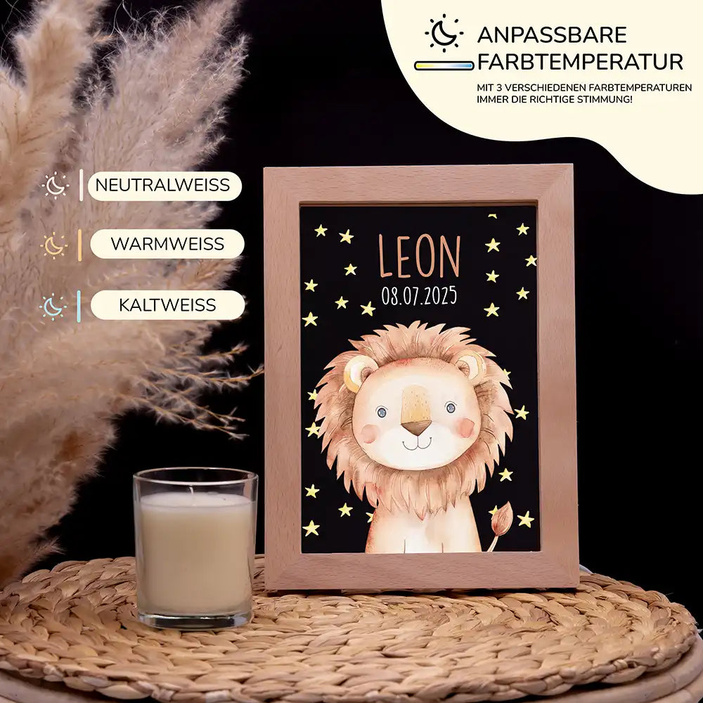 Personalisiertes LED Nachtlicht Bilderrahmen Löwe mit Namen
