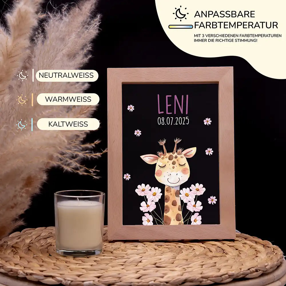 Personalisiertes LED Nachtlicht Bilderrahmen mit Namen - Giraffe