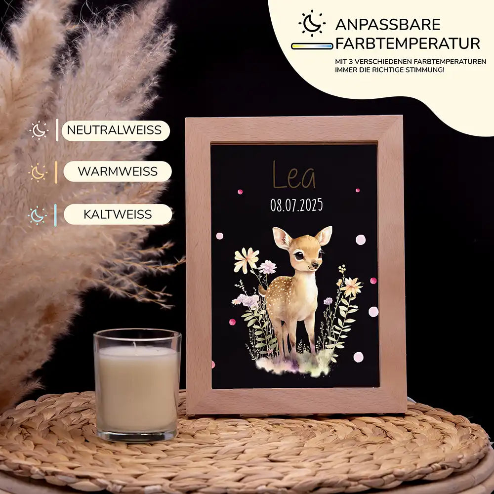 Personalisiertes LED Nachtlicht Bilderrahmen mit Namen - Reh