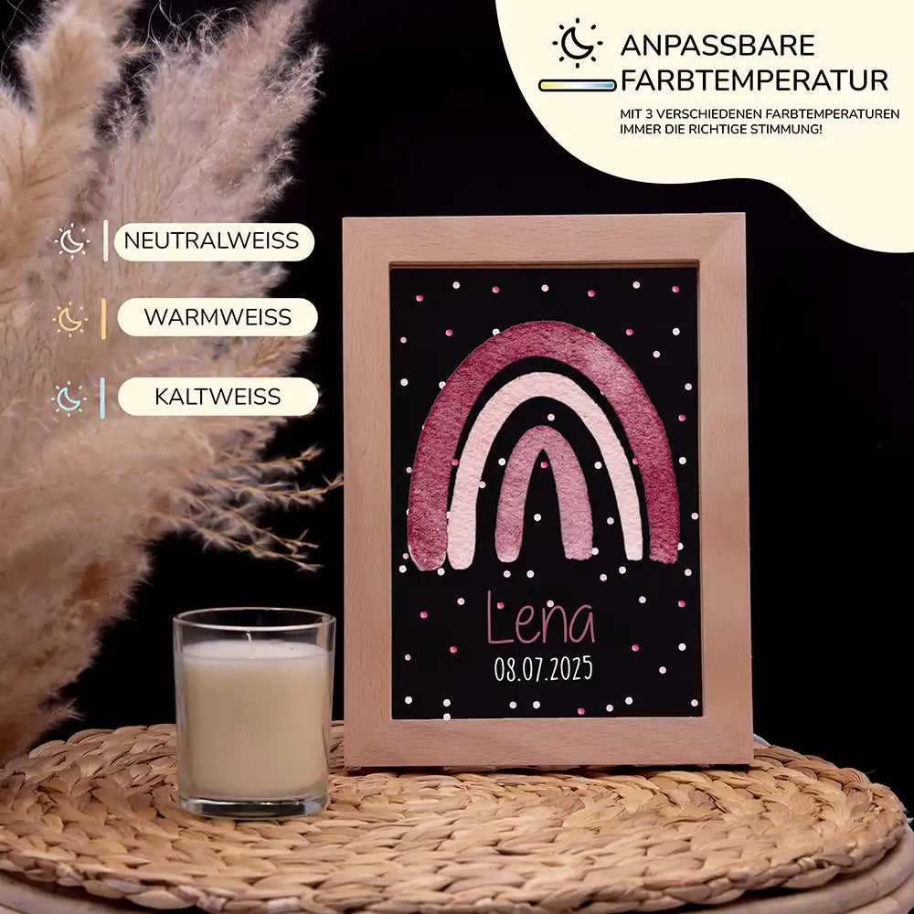 Personalisiertes LED Nachtlicht Bilderrahmen mit Namen - Regenbogen
