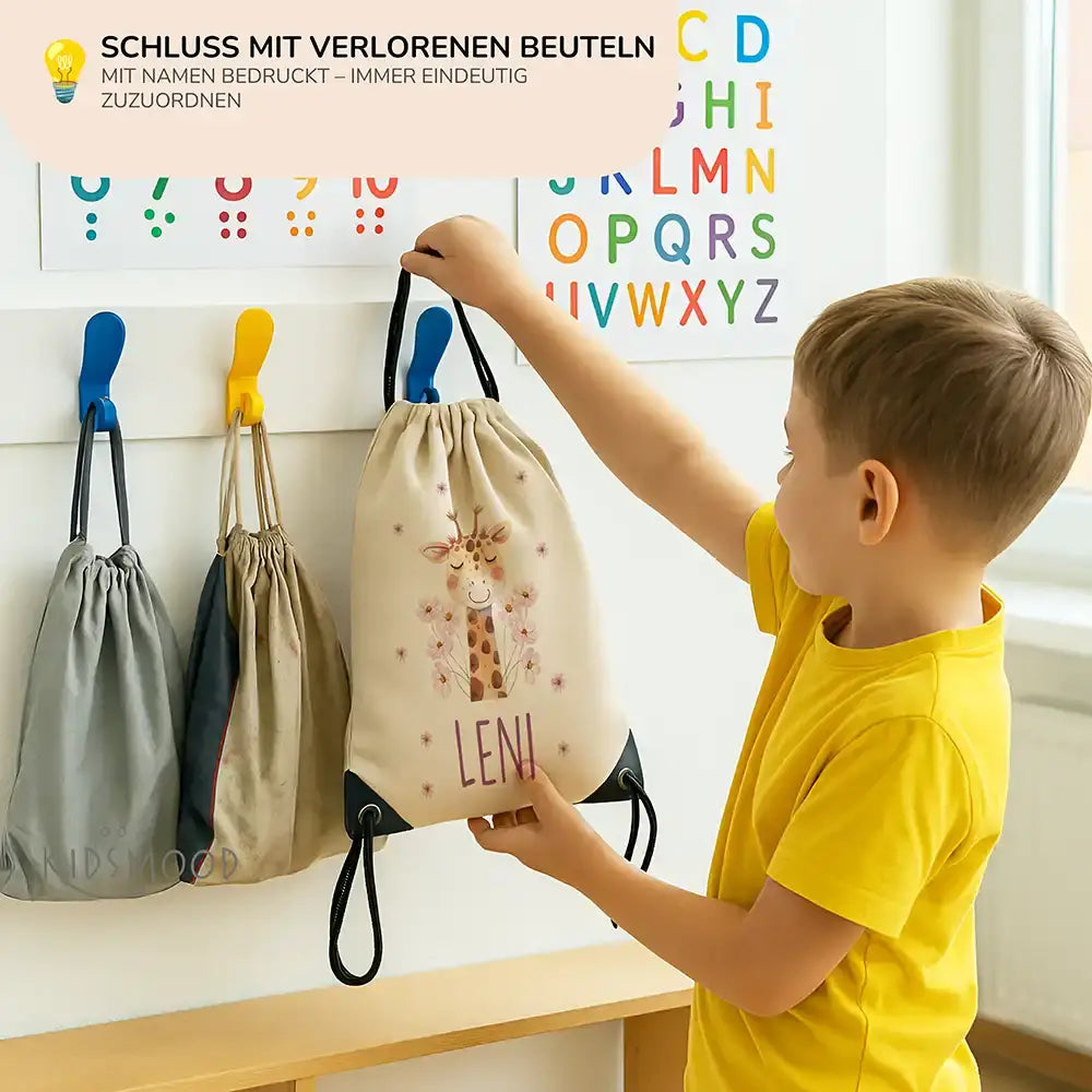 Personalisierter Turnbeutel mit Namen - Giraffe