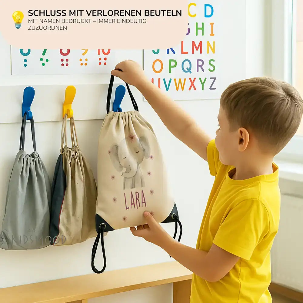 Personalisierter Turnbeutel mit Namen - Elefant