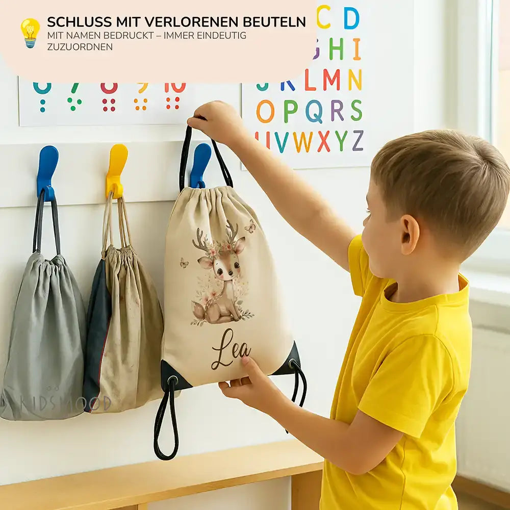 Personalisierter Turnbeutel mit Namen - Niedliches Reh