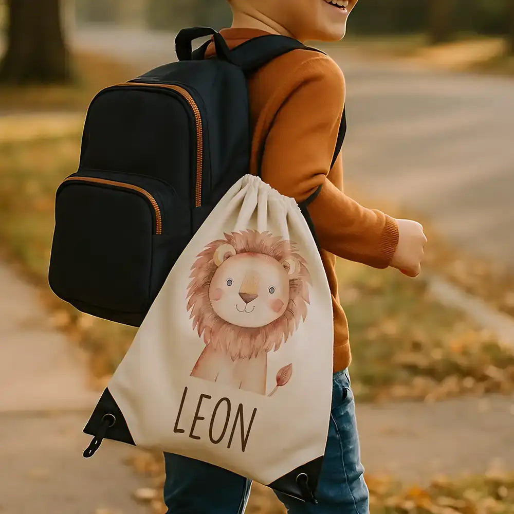 Personalisierter Turnbeutel mit Namen - Löwe