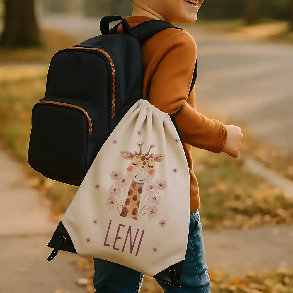 Personalisierter Turnbeutel mit Namen - Giraffe
