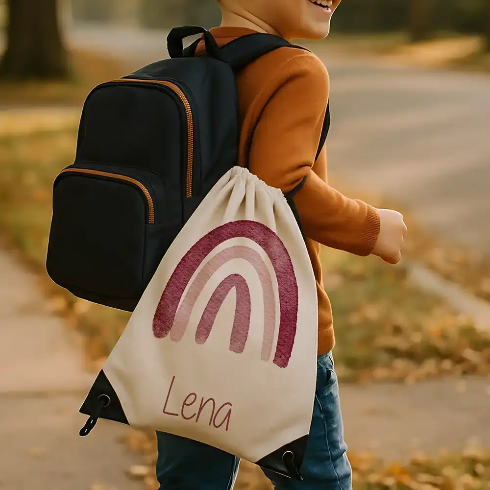 Personalisierter Turnbeutel mit Namen - Regenbogen