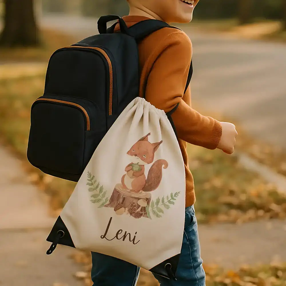 Personalisierter Turnbeutel mit Namen - Eichhörnchen